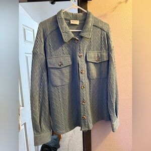 Women's Cable Knit Button-Up Sweater - Blue